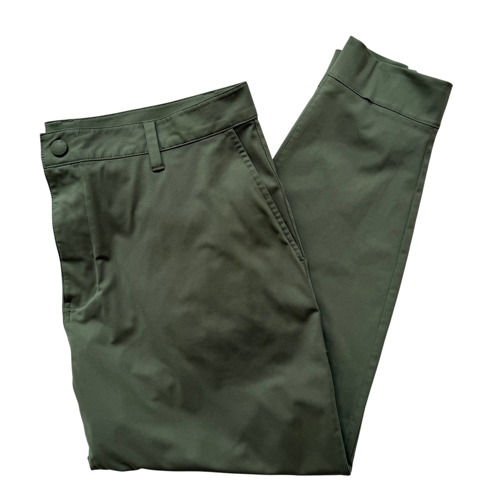 Rhone Commuter City Pants Mens 36 Olive Green Stretch Tapered Ankle Zip Trousers